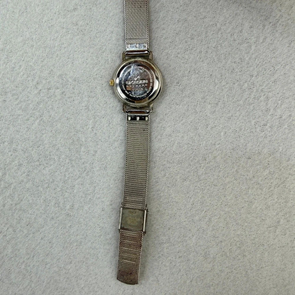 Skagen Denmark 355SSB Womens Watch Silver Mesh Band Black Dial Two Tone Gold